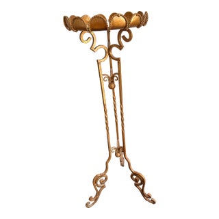 Vintage Italian Gilded Wrought Irion Plant Stand With Mirrored Top For Sale