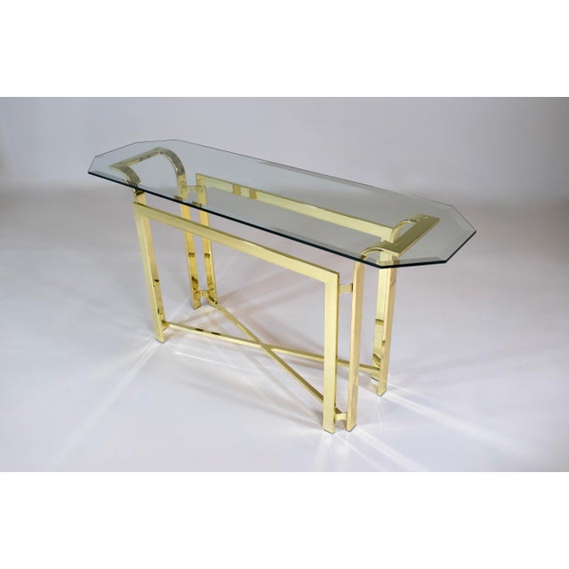 Postmodern 1970's Brass & Glass Console Table, Milo Baughman Attr: Dia For Sale - Image 3 of 13