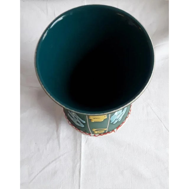Mid-Century Modern Vintage German Ceramic Vase with Mint Green Line Decor from Carstens, 1960s For Sale - Image 3 of 5