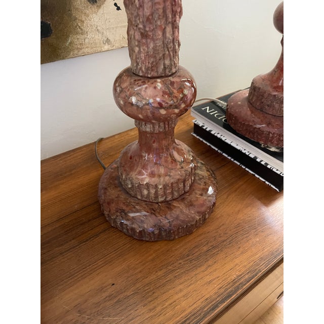 Salmon 1970s Marble Column Lamps - a Pair For Sale - Image 8 of 12