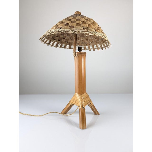 Bamboo and Rattan Table Lamp with Woven Shade, 1950s For Sale - Image 12 of 16