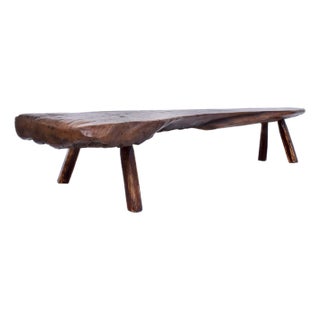 Primitive Antique Pig Bench, Single Slab Black Walnut, 19th Century For Sale