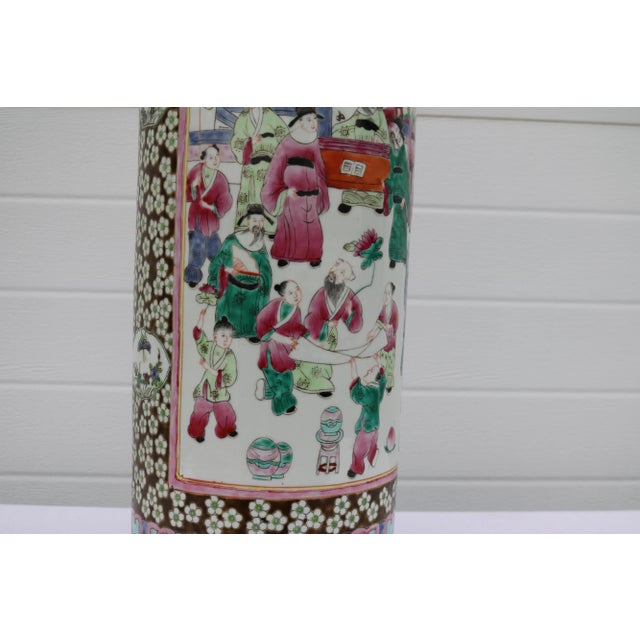 Mid 20th Century Large Mid Century Famille Rose Porcelain Umbrella Stand For Sale - Image 12 of 18