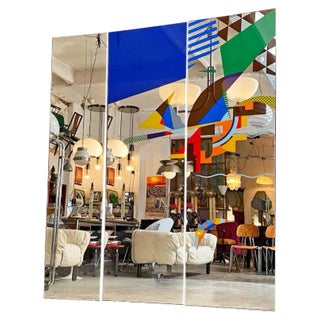 Large Modern Italian Decorative Mirror with Multicolored Abstract Design, 1980s For Sale
