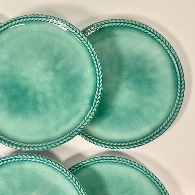 Vintage Italian Boho Chic Faux Ceramic Turquoise Melamine Dinner Plates - Set of 6 For Sale - Image 6 of 8