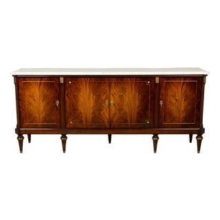 Mid 20th Century French Louis XVI Style Mahogany Sideboard Buffet With Carrara Marble Top For Sale