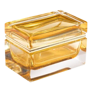 Hand-Blown Amber Murano Glass Box With 24 Karat Gold Flecks