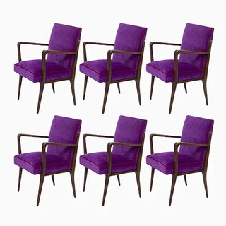 Italian Purple Velvet Armchairs from Fratelli Consonni, Set of 6 For Sale