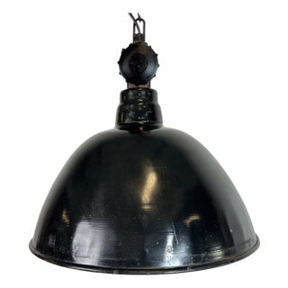 East German Black Enamel Factory Light by LBD Veb Leuchtenbau, Dresden, 1950s For Sale