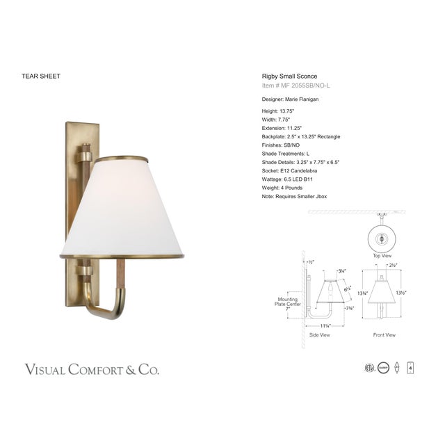 Transitional Marie Flanigan for Visual Comfort Signature Rigby Small Sconce in Soft Brass and Natural Oak with Linen Shade For Sale - Image 3 of 5