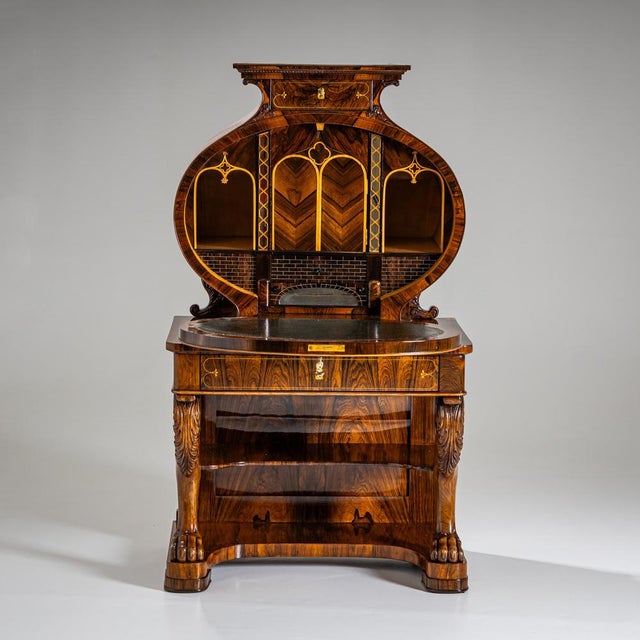 Biedermeier Lyra Secretaire Desk, 1830 For Sale - Image 12 of 12