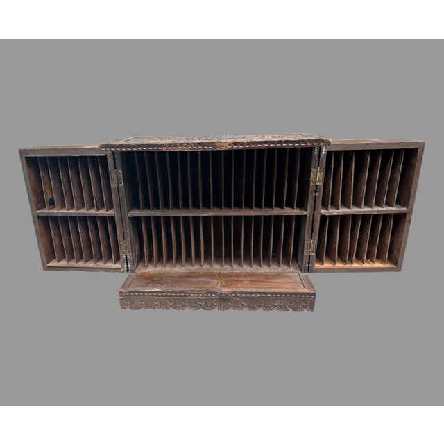 Brown Antique Oriental Double Door Cabinet Rotating Doors With Carved Dragons For Sale - Image 8 of 9