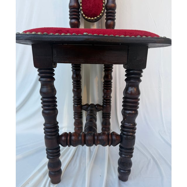 Antique Victorian Jacobean Revival High-Back Bobbin Turned Chair With Crimson Velvet For Sale - Image 4 of 13