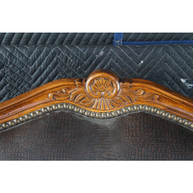 Late 20th Century Thomasville French Louis XV Wingback Bergere Faux Alligator Leather Armchair For Sale - Image 11 of 13