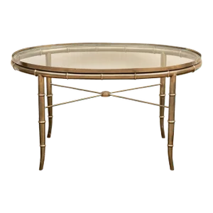 Chinoiserie Style Faux Bamboo Brass and Glass Oval Accent Table