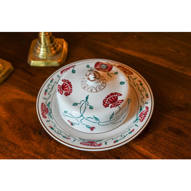 Late 19th Century Antique Villeroy & Boch Dresden Cheese Dome With Underplate Red Poppy Thorny Vine Ceramic Butter Dish Late 19th C. German Pottery For Sale - Image 5 of 8