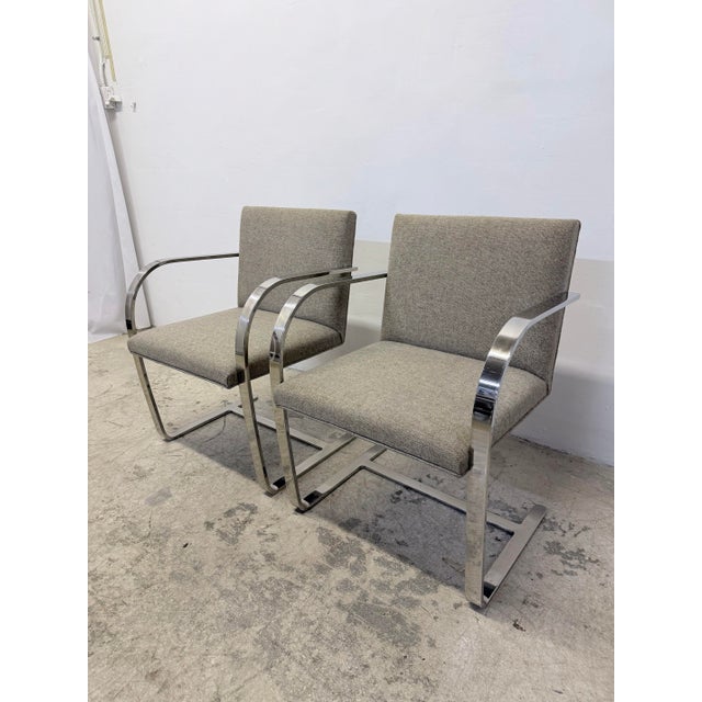 Bauhaus Mie Van Der Rohe Flat Bar Brno Chairs for Knoll - Set of Two For Sale - Image 3 of 17