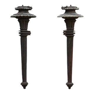 Late 19th Century Large American Neoclassical Bronze One-Light Exterior Wall Sconces - a Pair For Sale