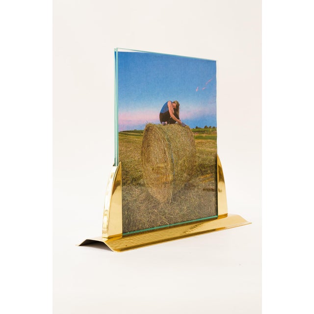 Art Deco picture frame with glass and partly hammered brass vienna around 1920s Brass polished and stove enameled Double...