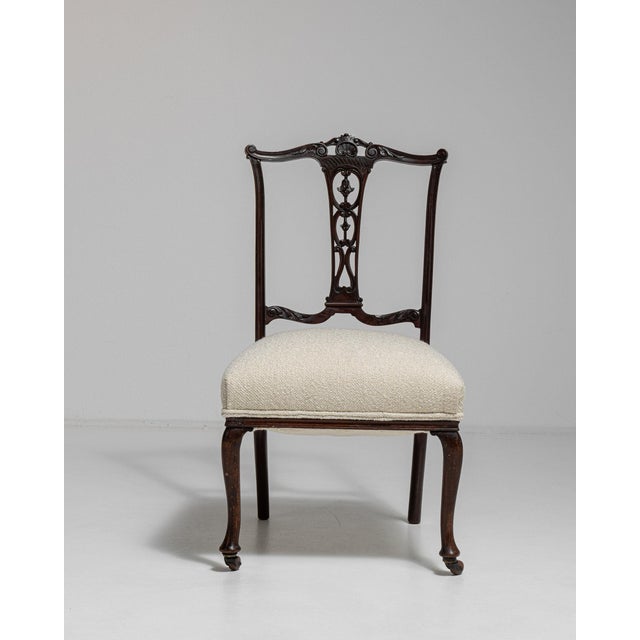 Wood 19th Century France Chippendale Cream Wood Lounge Chair For Sale - Image 7 of 11