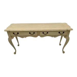 1990s Vintage Thomasville Sofa Table Two Drawer Chippendale Legs Factory Whitewash Oak