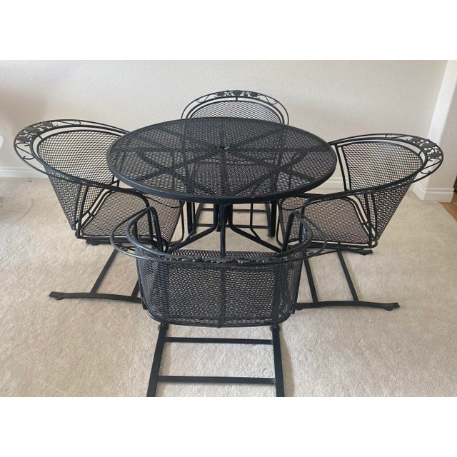 Woodard Briarwood Collection Wrought Iron Four Barrel Cantilever/Rocker Chairs and Table Set For Sale - Image 10 of 10