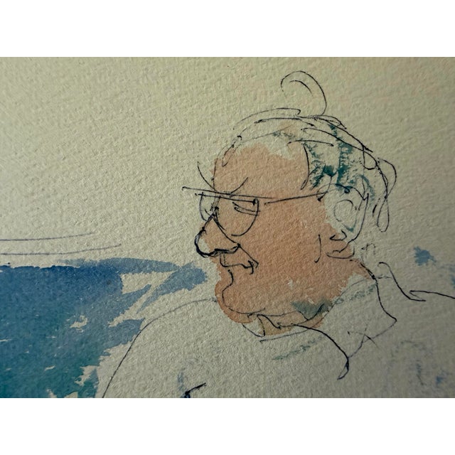 Modern 1950s Dimitrie Berea Water Color Sketch of Arde Bulova (Head of the Bulova Watch Company) & Prof. Nimbus in Cannes, France For Sale - Image 3 of 5