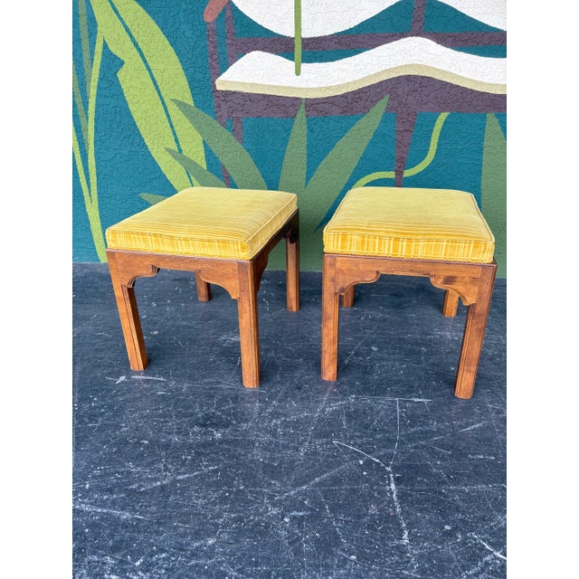 Ethan Allen Striped Velvet Ottoman Pair For Sale In Tampa - Image 6 of 9