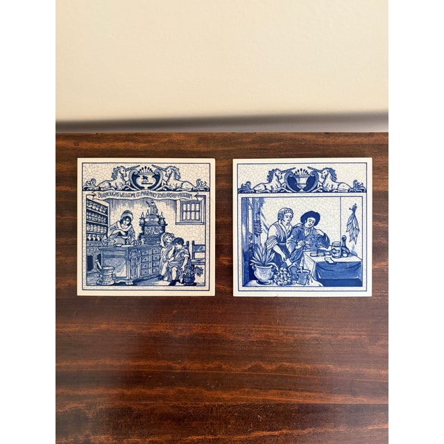 Dutch Delft Blue and White Porcelain Tiles With Heraldic Coat of Arm, Set of 9 For Sale - Image 12 of 15