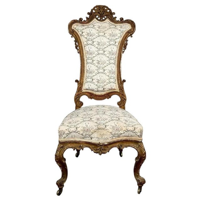 Antique Rococo Revival French Giltwood Armchair with Floral Upholstery For Sale - Image 4 of 11