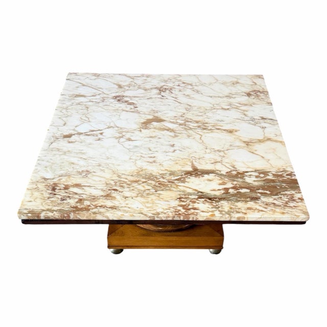 Hollywood Regency Vintage Mid 20th Century Italian Neoclassical Fluted Wood & Breccia Marble Coffee Table For Sale - Image 3 of 8