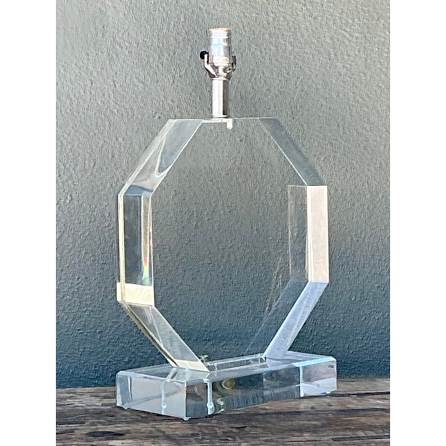Metal Vintage Slab Lucite Octagon Lamp For Sale - Image 7 of 12