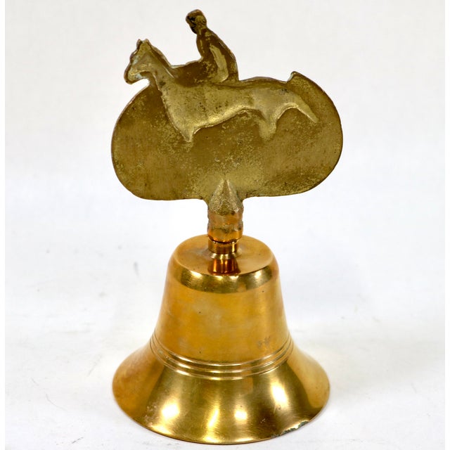 English Vintage Mid-Century Solid Brass Equestrian Hand Bell - Horse & Jockey For Sale - Image 3 of 8