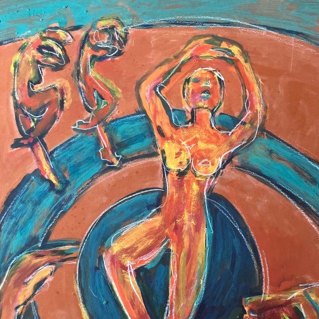 1980’s vintage modernist expressionist dancing figures painting.on heavy paper Signed. Measures 14x22. Check out my shop,...