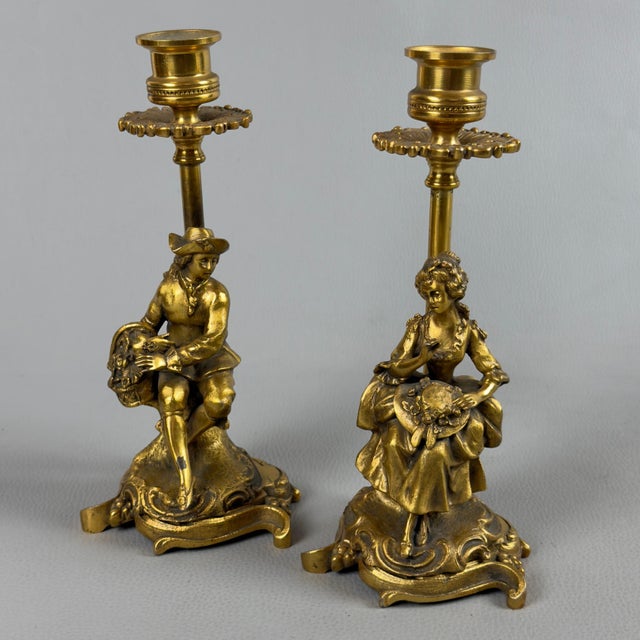 Lady and Knight Candlesticks in Polished Brass, Set of 2 For Sale - Image 5 of 14