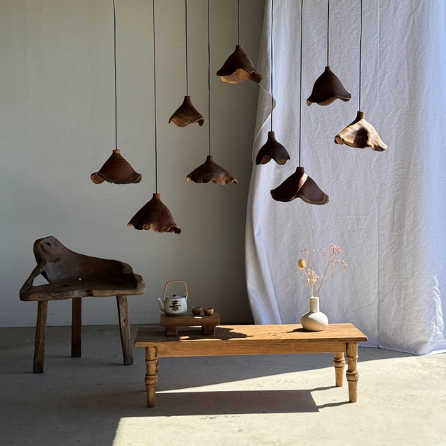 Small Organic Teak Pendant Light with Hat, 1980s For Sale - Image 9 of 18