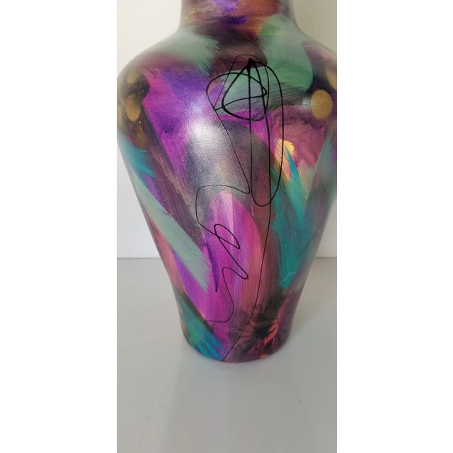 Abstract Vintage Abstract Hand Painted Ceramic Vase For Sale - Image 3 of 13