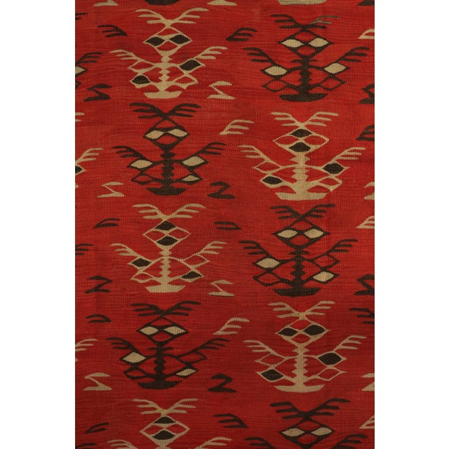 Handwoven Vintage Tribal Kilim in Red With Beige-Brown Geometric Patterns For Sale In New York - Image 6 of 8
