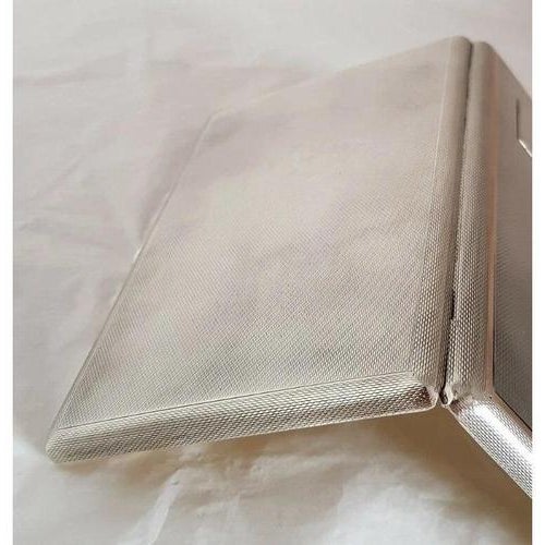 George VI Turned Sterling Silver Engine Cigarette Case by W. H. Manton, 1945 For Sale - Image 9 of 13