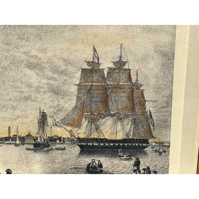 Nautical Framed Print of U.S. Frigate Constitution Off the Navy Yard, Boston Ma 1833 For Sale - Image 3 of 6