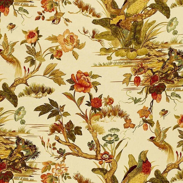 Sample- Schumacher Le Faisan Chinoiserie Fabric in Spice For Sale