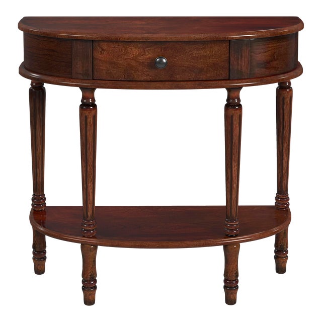 Mozart Demilune Console Table with Storage, Cherry Brown For Sale