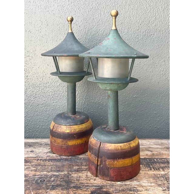 Mid-Century Modern Vintage Mid-Century Modern Patinated Lighthouse Lamps - A Pair For Sale - Image 3 of 5