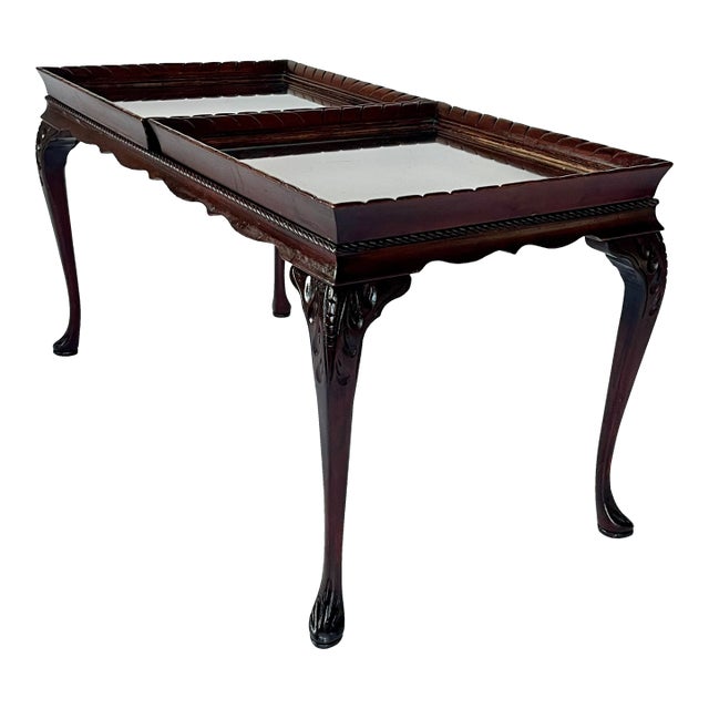 Antique Coffee or Cocktail Table With Removable Glass Tray Tops For Sale