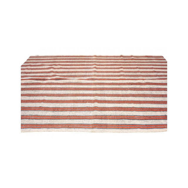 Vintage Orange & White Kilim Rug - 7`5″ X 10`2″ For Sale - Image 4 of 6