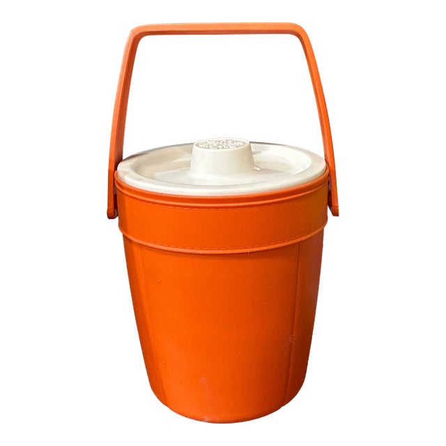Vintage Orange Plastic Ice Bucket/Champagne Bucket With White Lid For Sale