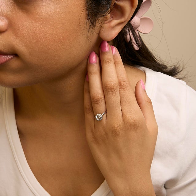 10K White Gold White Topaz and 1/10 Cttw Diamond Halo Ring For Sale In New York - Image 6 of 7