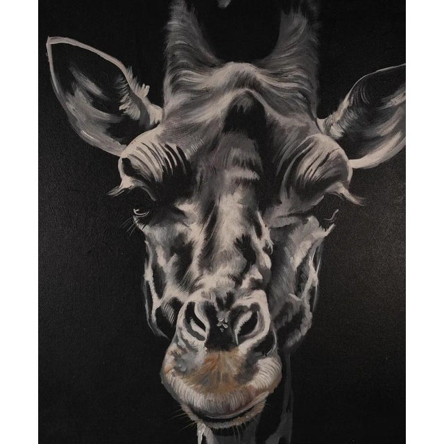 A giraffe head in striking black and white, exploring light, shadow and pattern with understated elegance. Original one-...