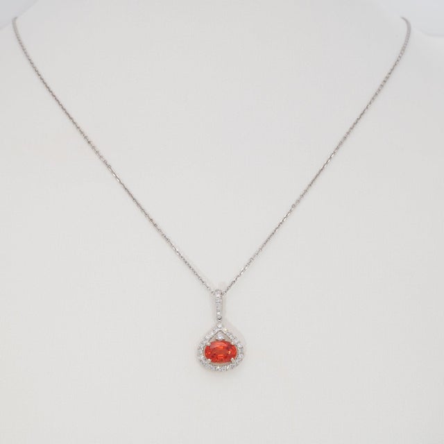 1Ct Padparadscha Sapphire Pendant With Earth-Mined Diamonds in Solid 14k Gold For Sale - Image 4 of 7