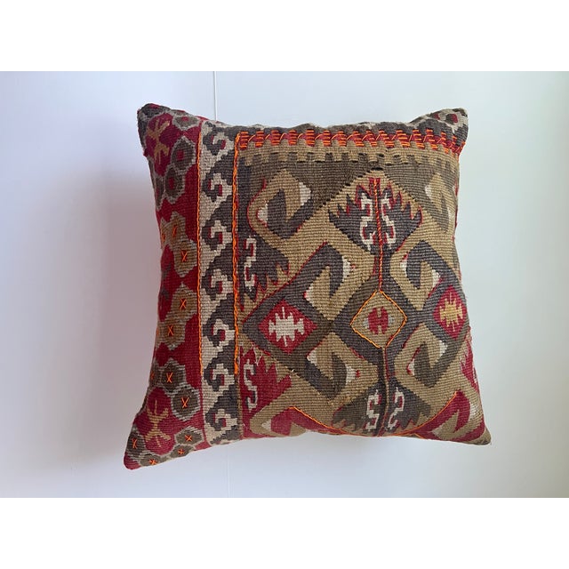 1990s Kilim Pillows~Dark Red, Orange, Charcoal For Sale - Image 5 of 9